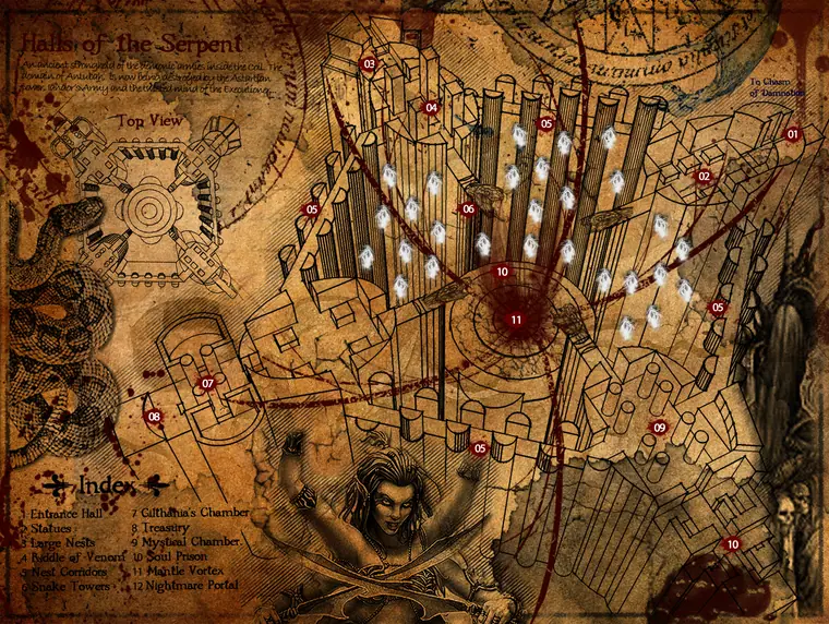 Map — Halls of Serpents. The winding ridges and hollows of the Hills of Serpents.