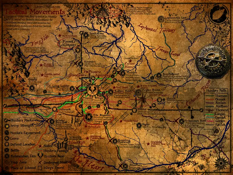 Map — Hunters Movements. Depicted Hunters' movements.