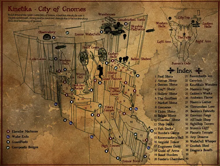 Map — Kinetika, City of Gnomes. The gnomish capital city of Kinetika.